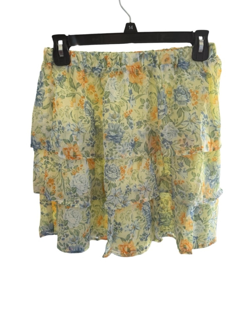 Lost + Wander Yellow Floral Tiered Mini Skirt